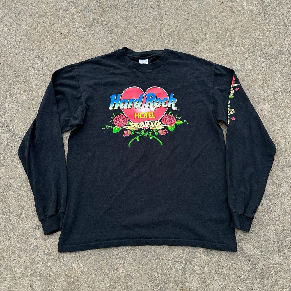 VTG Hard Rock Hotel Shirt Men's M Faded Black Las Vegas Graphic Long Sleeve Logo